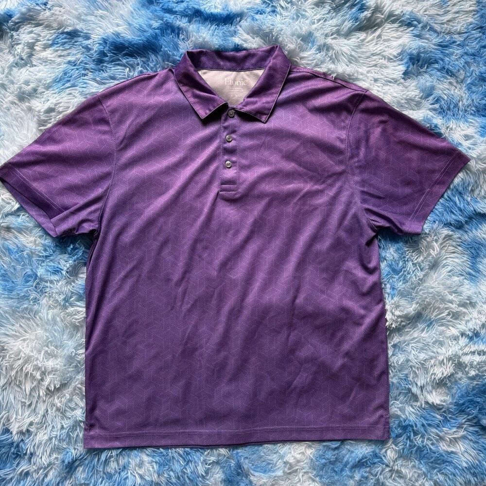 Etonic Purple Geometric Print Polo Shirt Mens Large 100% Polyester